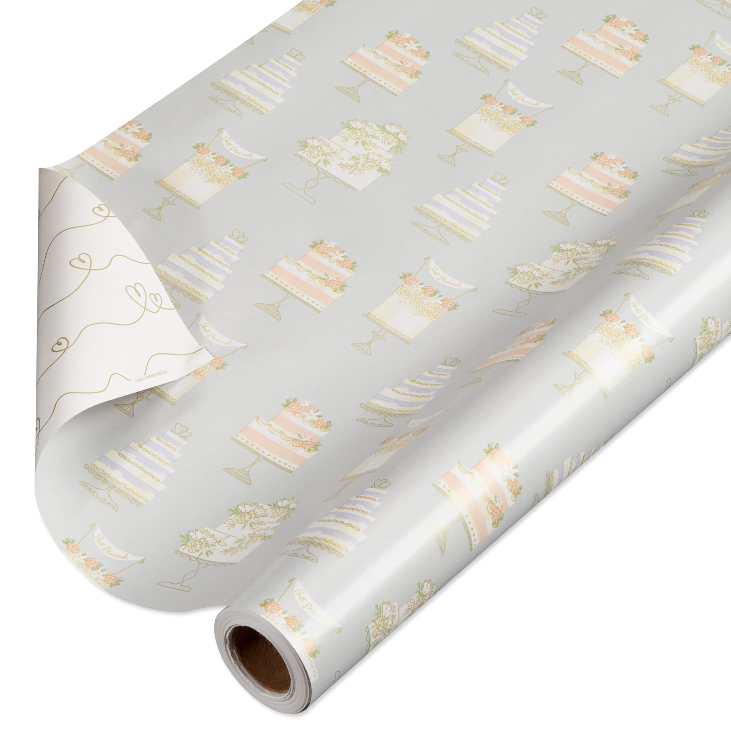 American Greetings 175 sq. ft. Reversible Wrapping Paper for Weddings, Bridal Showers, Engagement, Anniversaries and All Occasions, Wedding Cakes (1 Roll, 30 in x 70 ft.)