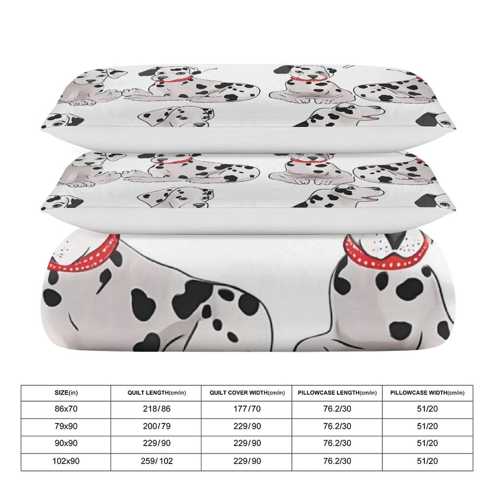 HotcoS Cute Dalmatian Comforter Set Queen 3 Pieces Bedding Set Lightweight Soft Bedding Comforter Sets for All Season with 1 Duvet Cover 90"x90" 2 Pillow Shams 30'' X 20''