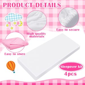 8 Pieces 8 Pieces Sleepover Party Supplies Include Soft Throw Blankets Air Mattress Sheet Pad Covers for Spa Sleepover Slumber Birthday Party Favors (White and Pink)