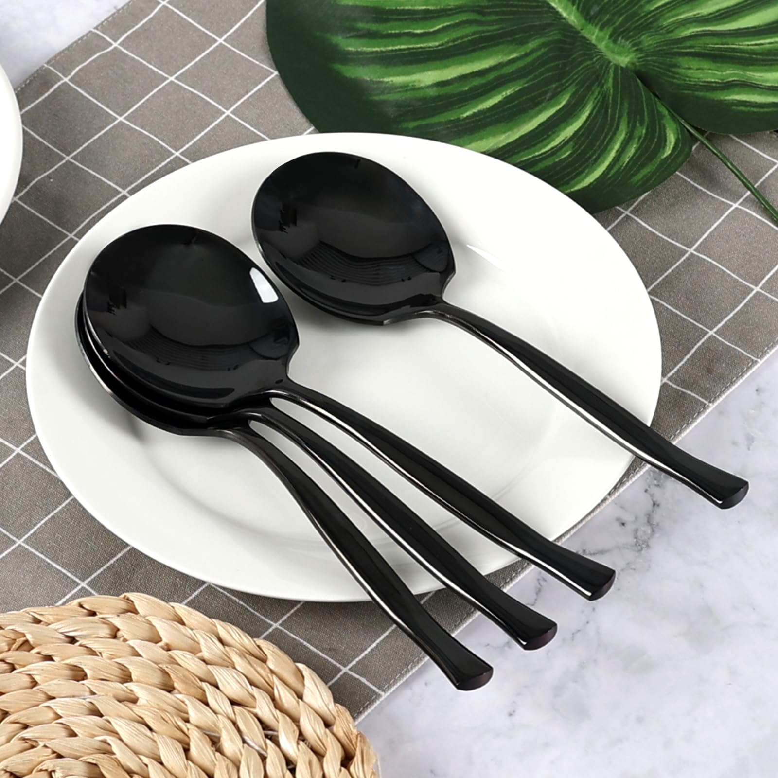 Udotry 8 Pieces Black Buffet Serving Spoons, Large Stainless Steel Serving Spoon