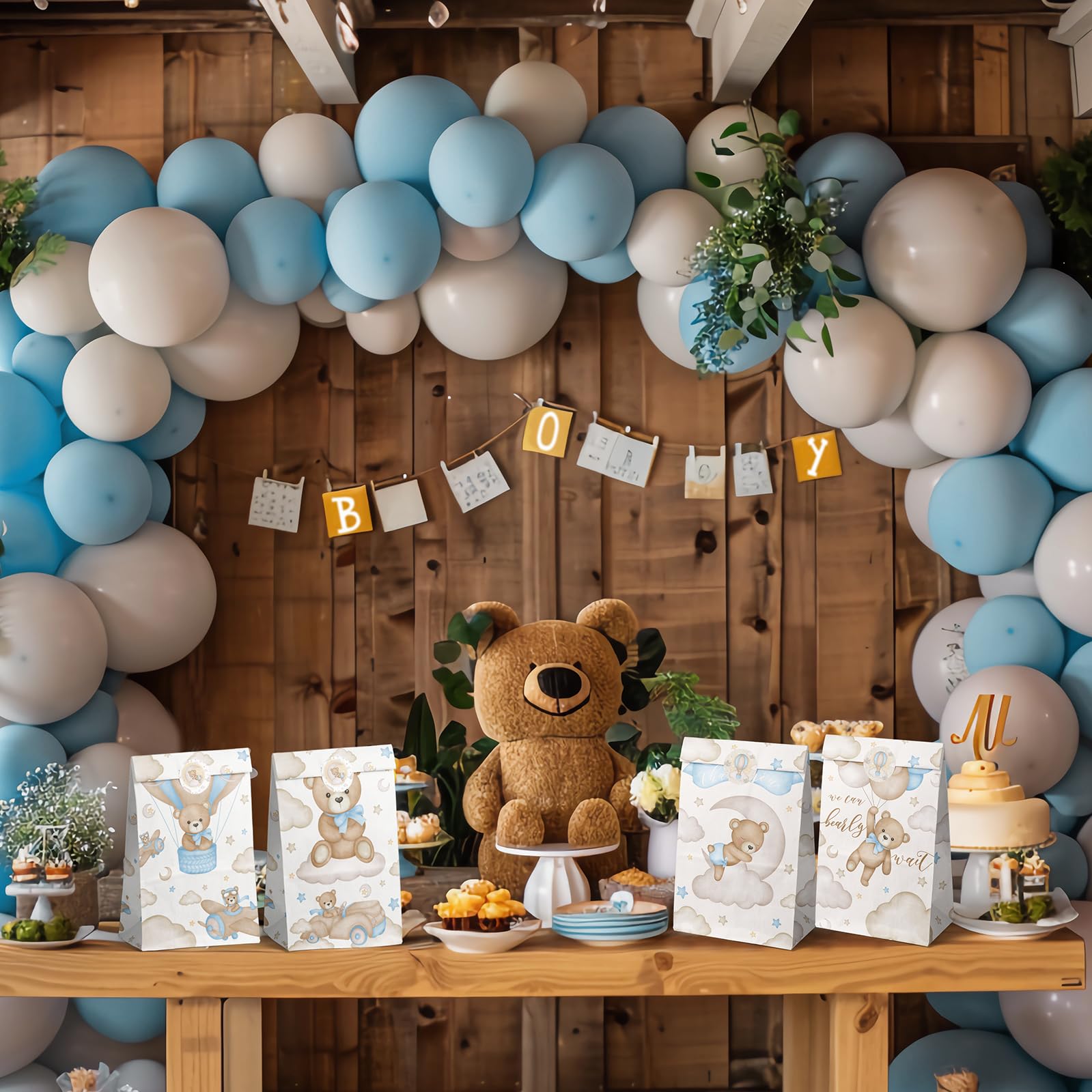 Outego 24 Teddy Bear Party Favor Bags Brown Bear Balloon Baby Shower Goodie Bags Balloon Bear Theme Baby Shower Bags Teddy Bear Baby Shower Decoration