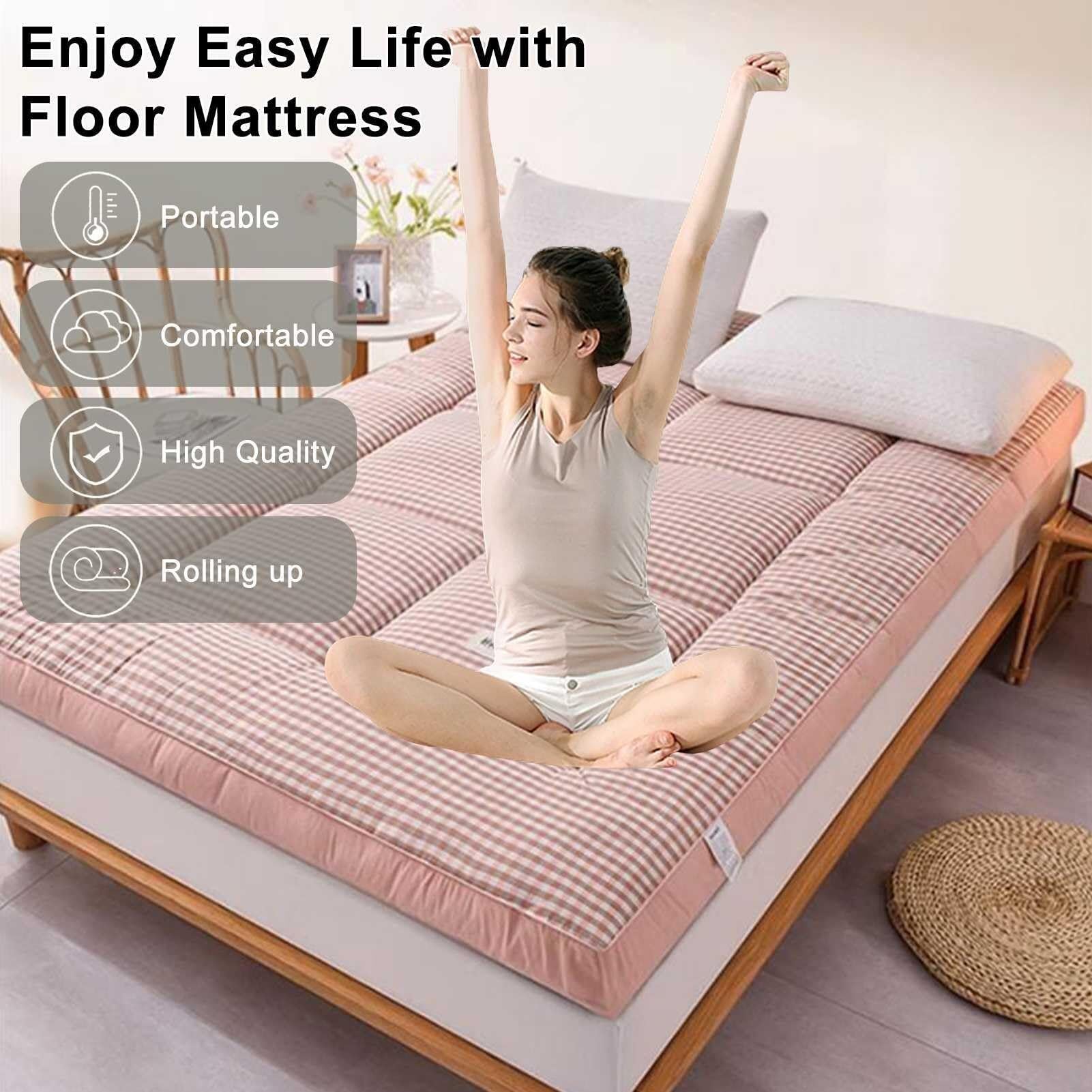 Skin Friendly Japanese Futon Mattress Floor Mattress, Foldable Mattress, Roll Up Mattress Tatami Mat, Thick Folding Sleeping Pad Breathable Floor Lounger Guest Bed for Camping Couch ( Color : GREY , S