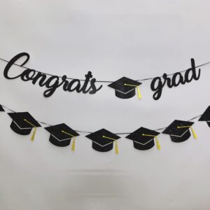 Tinbax Graduation Decorations Class of 2024 Party Supplies - Congrats Grad Banner and Graduation Cap Banner (Pre-Strung)