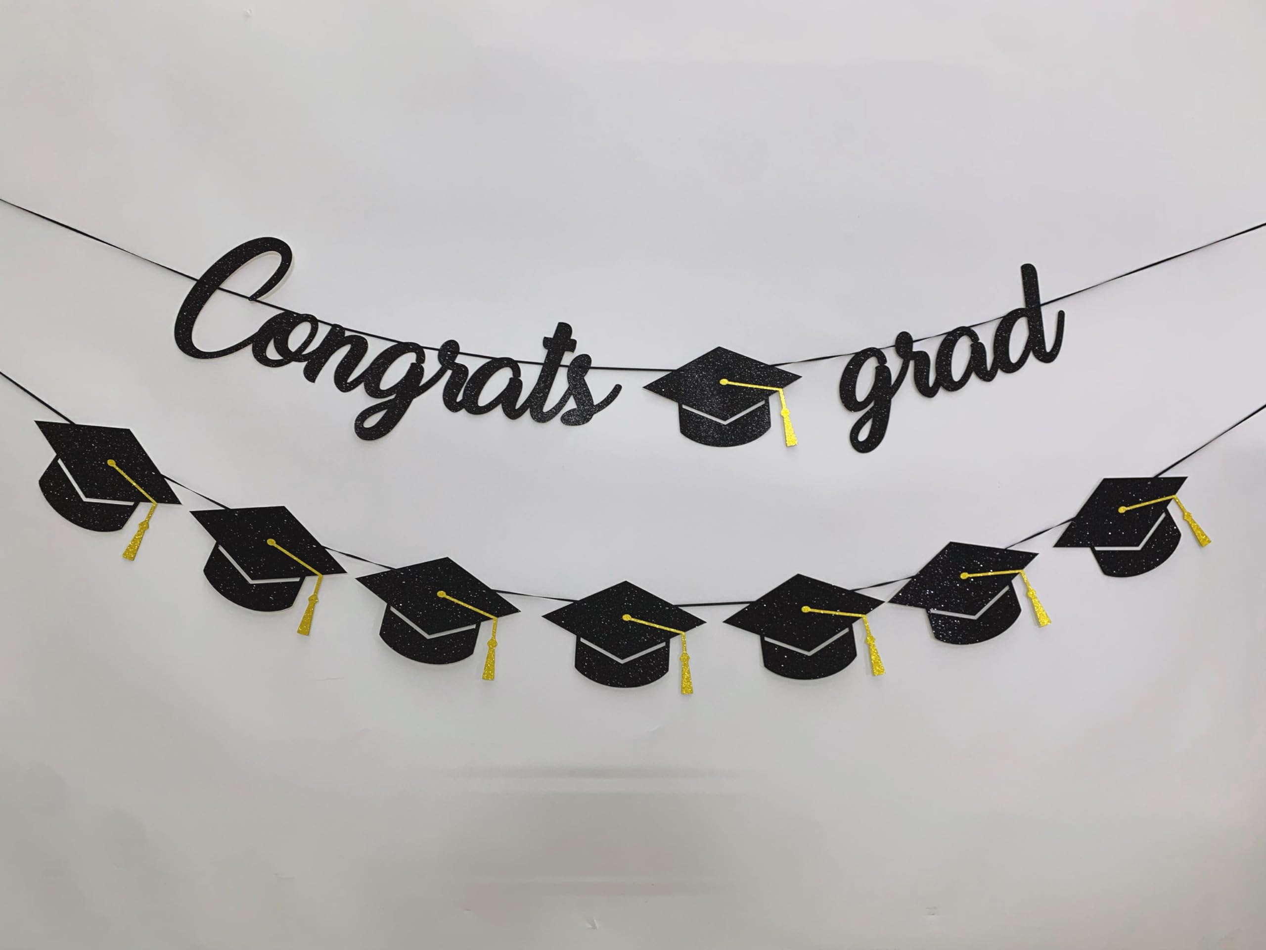 Tinbax Graduation Decorations Class of 2024 Party Supplies - Congrats Grad Banner and Graduation Cap Banner (Pre-Strung)