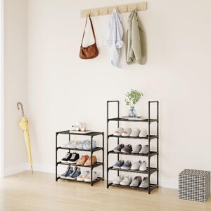 MUAHRCE 3-Tier Small Shoe Rack for Closet, Entryway, Stackble Sturdy Metal Shoe Shelf,Narrow Shoe Stand Organizer (Black,17.3" W×11.4" D×15" H)