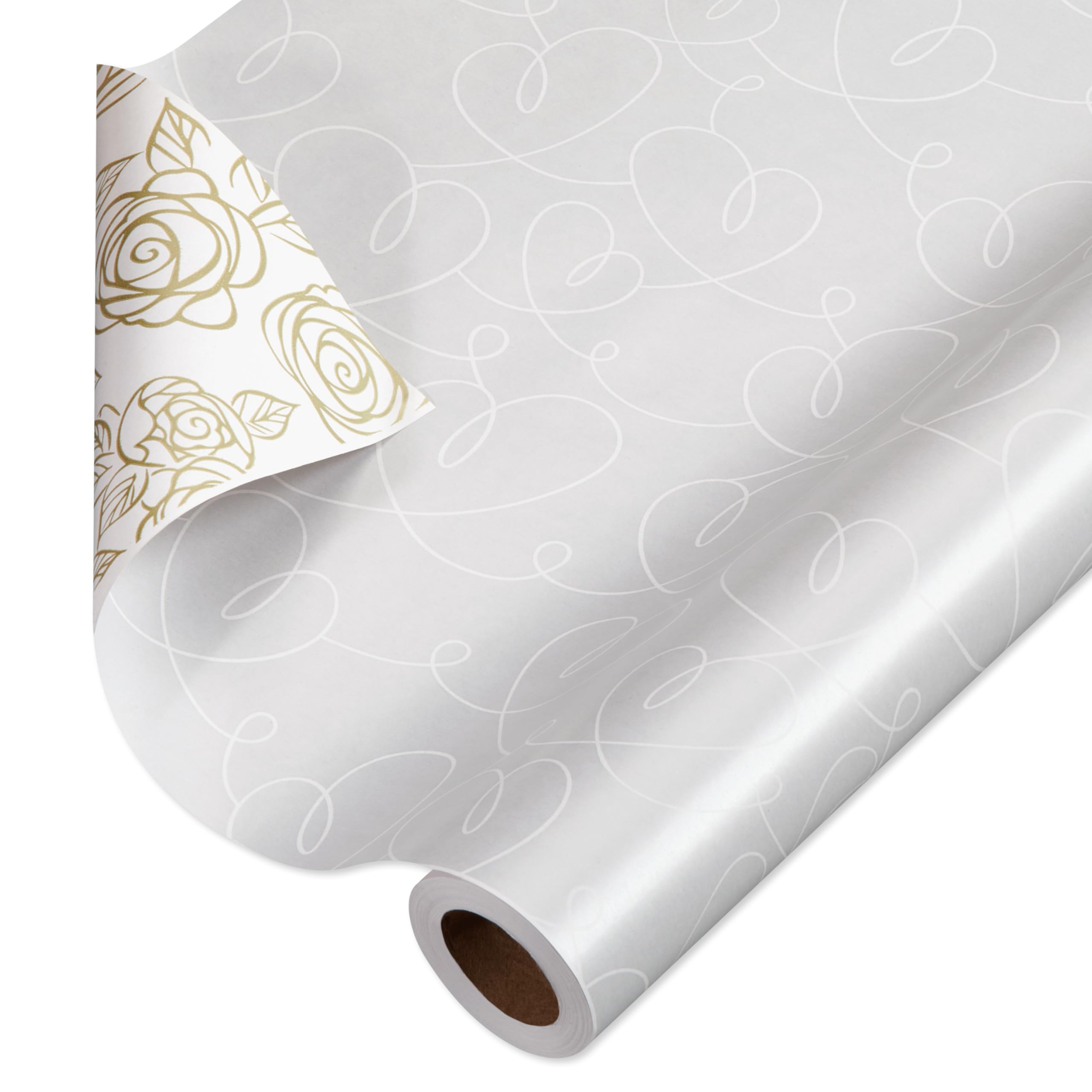 American Greetings 175 sq. ft. Reversible Wrapping Paper for Weddings, Anniversaries, Bridal Showers and All Occasions, Hand-Drawn Hearts (1 Roll, 30 in x 70 ft.)