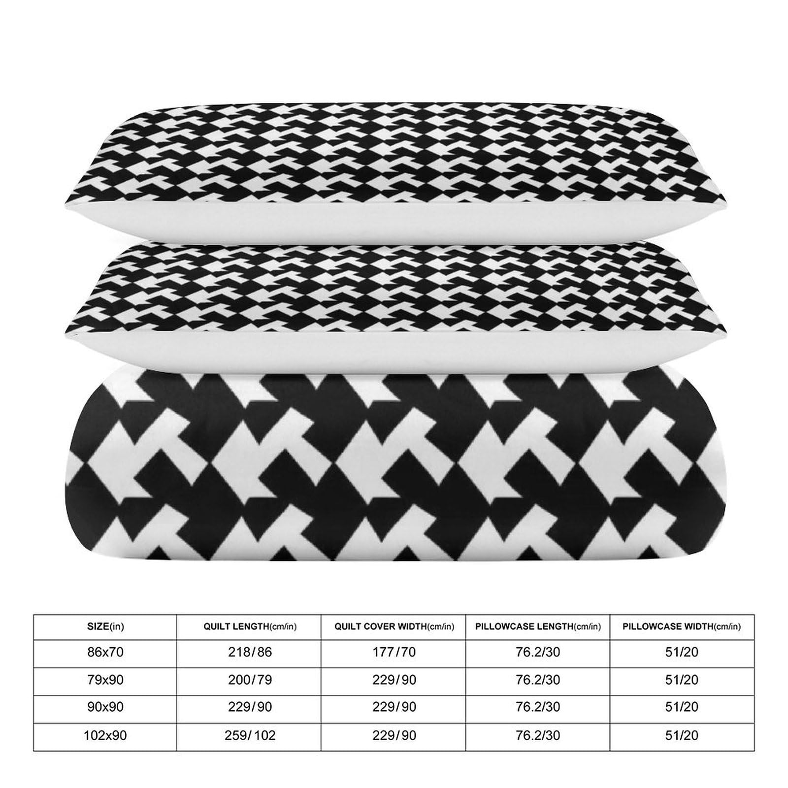 HotcoS Houndstooth Black Comforter Set Queen 3 Pieces Bedding Set Lightweight Soft Bedding Comforter Sets for All Season with 1 Duvet Cover 90""x90"" 2 Pillow Shams 30'' X 20'', Style