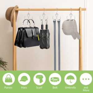 OMHOMETY 6 Pack Purse Hanger for Closet, 12 Storage Capacity Rotatable Purse Hooks, Hanging Backpack Bag Holder, Closet Organizers and Storage, Silver