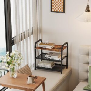 RUNJIMY 3-Tier Shoe Rack, with Heavy-Duty Metal Grid, Rustic Wooden Top, & Metal Guardrails - Transform Your Space with Style and Functionality Living Room, Kitchen, Bedroom, Garage, & Bathroom