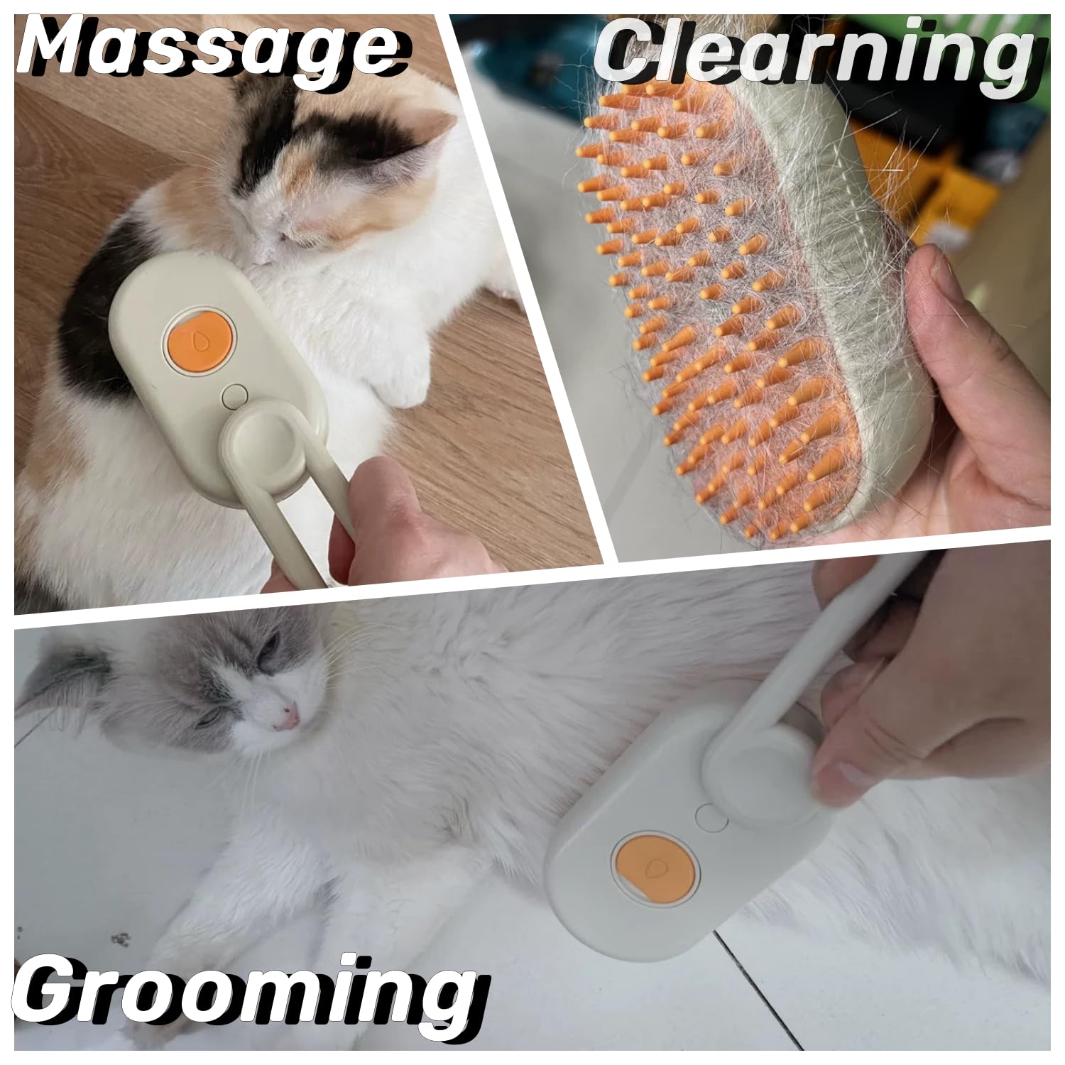 MOUOGO Cat Steam Brush, PetSteam Brush for Cats and Dogs, Pet Hair Removal and Grooming Tool with 3 in 1 Function, Pet Supplies for Small Medium Large Dogs and Cats