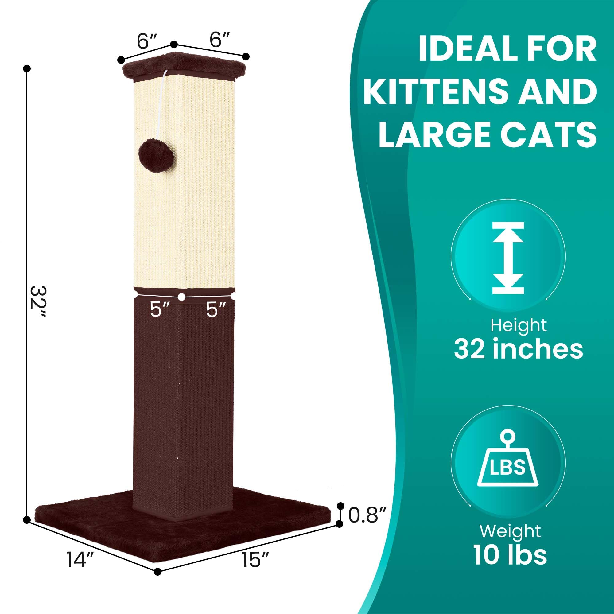 YULOYI Cat Scratching Post, 32 Inch Cat Scratching Post for Large Cats, Cat Scratcher with Nature Sisal, Cat Scratch Post for Indoor Large Cats and Kitten, Brown