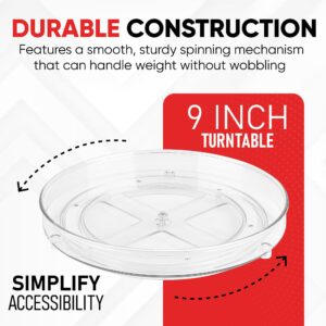 Clear Lazy Susan Organizer - 2PK - 9 Inch - Turntable Organizer - Acrylic Lazy Susan Organizer for Cabinet, Kitchen, Pantry, Fridge & Bathroom - Lazy Susan for Refrigerator - Vanity Countertop