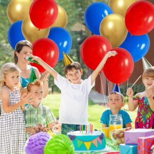 Red Blue Gold Balloon Garland Arch Kit - Royal Blue and Red Balloons Metallic Gold Balloons for Super Boys Hero Birthday Wedding Anniversary Engagement Graduation Party Decorations