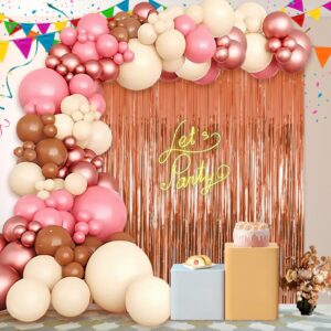 Rose Gold Balloon Arch Kit Dusty Rose Balloon Garland Rose Gold Foil Fringe Curtain Nude Boho Blush Balloon Arch for Girl Women Bridal Baby Shower Wedding Engagement Birthday Party Decoration 146Pcs