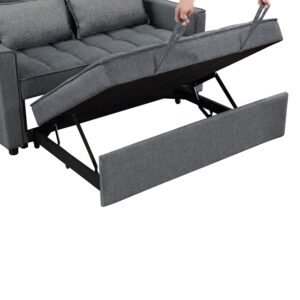 Modern Loveseat Sleeper Sofa, Fabric Upholstered Sofa Bed- 2 in 1 Pull Out Couch Bed for Living Room, Bedroom, Apartment, Office, Sofa Sleeper with Pull Out Bed, Grey