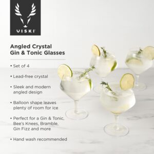 Viski Angled Stemmed, Highball, Cocktail, Vodka Tonic Glasses for Gin Lovers Gift set of 4 14oz, Clear