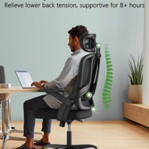 Kensaker Home Office Chair, High Back Ergonomic Desk Chair with 3D Armrests, Lumbar Support, Mesh Computer Chair with Adjustable Headrest, for Home, Office, Work, Student