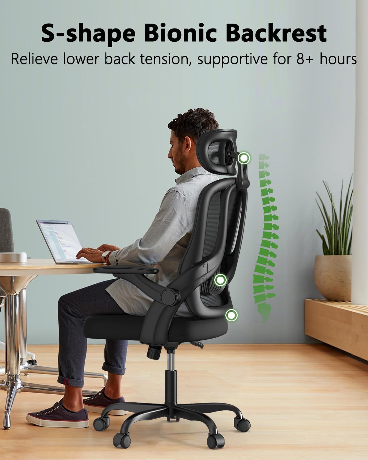 Kensaker Home Office Chair, High Back Ergonomic Desk Chair with 3D Armrests, Lumbar Support, Mesh Computer Chair with Adjustable Headrest, for Home, Office, Work, Student