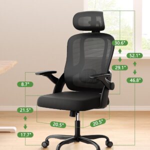 Kensaker Home Office Chair, High Back Ergonomic Desk Chair with 3D Armrests, Lumbar Support, Mesh Computer Chair with Adjustable Headrest, for Home, Office, Work, Student