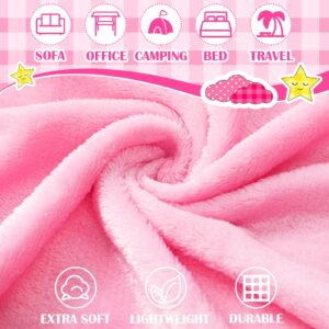 8 Pieces 8 Pieces Sleepover Party Supplies Include Soft Throw Blankets Air Mattress Sheet Pad Covers for Spa Sleepover Slumber Birthday Party Favors (White and Pink)