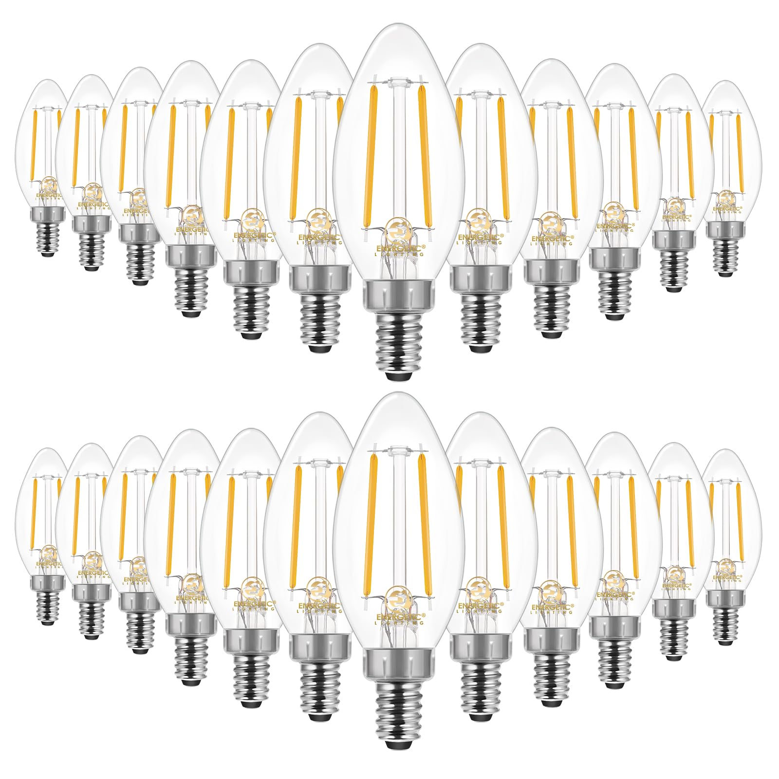 Energetic E12 B10 LED Classic Candelabra Clear Light Bulb, 40 Watt Equivalent, Soft White 2700K, Filament Clear Glass, Non-Dimmable, UL Listed, Pack of 24