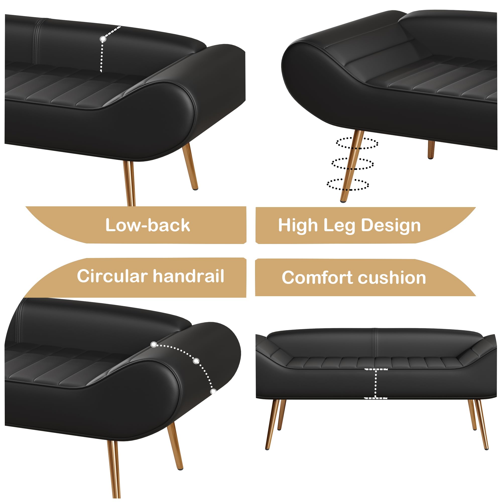 NicBex Futon Couch Bed Upholstered Couches for Living Room 57 Inch Sofa Stool PVC Fabric can be Placed in The Bed Circumference can Also be Placed on The Porch, Black