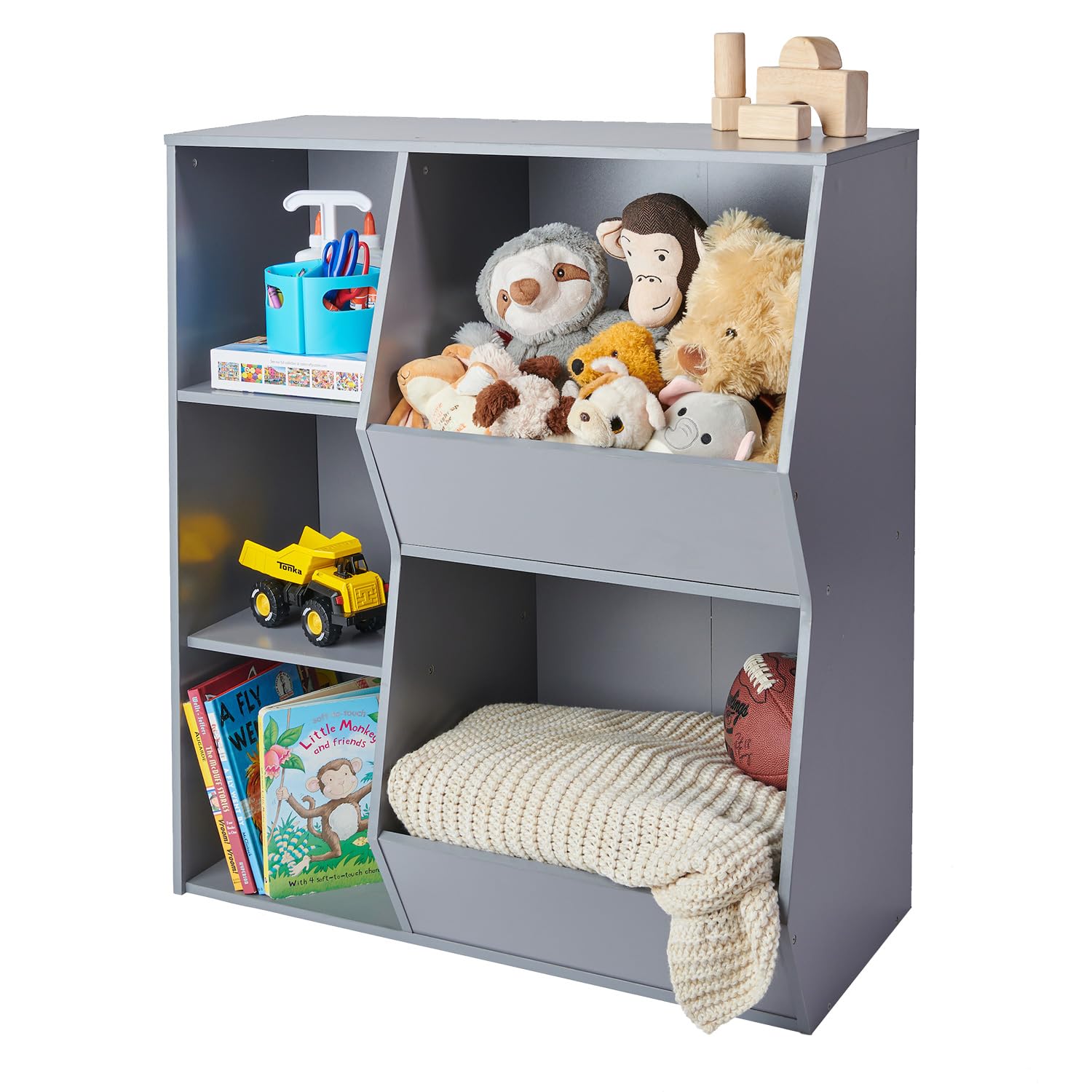 Badger Basket Side Combo Bin Unit and Book Shelf for Kids-Gray Toy Storage Cubby