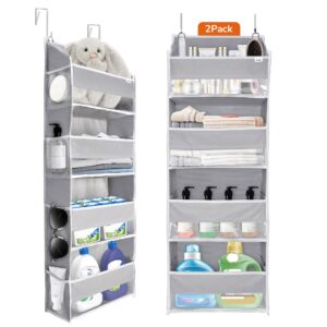 ulg 2 pack over the door storage organizer with 4 pockets 8 mesh side pockets, 36 lbs weight capacity door hanging organizers for bedroom,bathroom,nursery,pantry,dorm(light gray)