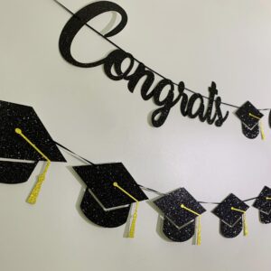 Tinbax Graduation Decorations Class of 2024 Party Supplies - Congrats Grad Banner and Graduation Cap Banner (Pre-Strung)