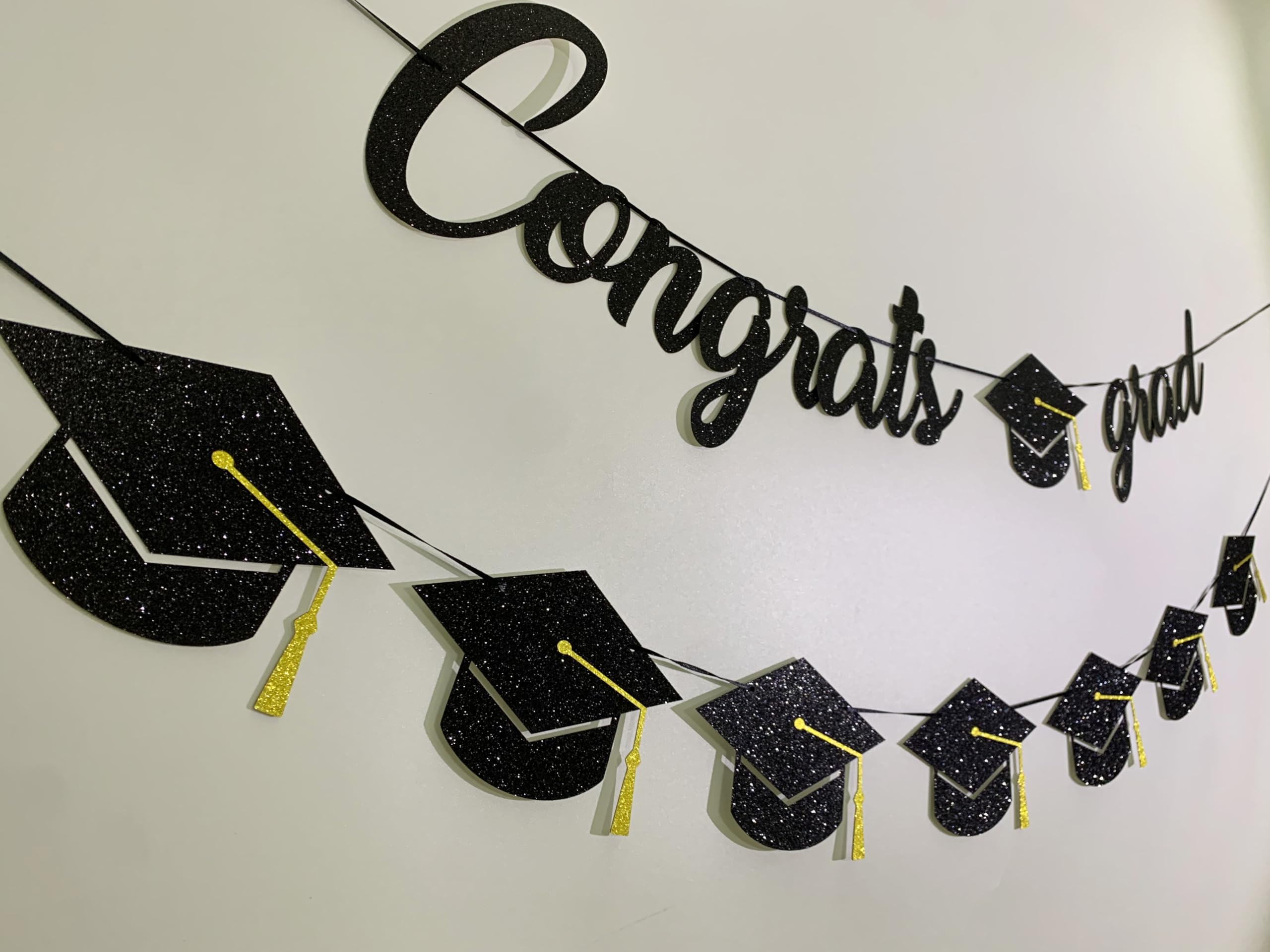 Tinbax Graduation Decorations Class of 2024 Party Supplies - Congrats Grad Banner and Graduation Cap Banner (Pre-Strung)