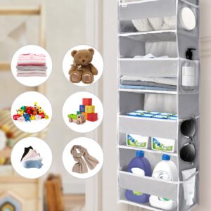 ULG 2 Pack Over The Door Storage Organizer with 4 Pockets 8 Mesh Side Pockets, 36 lbs Weight Capacity Door Hanging Organizers for Bedroom,Bathroom,Nursery,Pantry,Dorm(Light Gray)