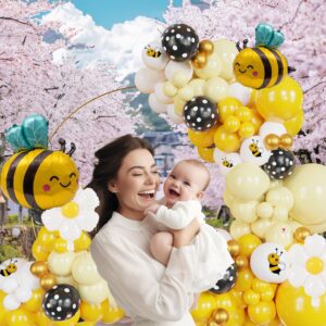 135Pcs Bumble Bee Balloon Garland Kit: Yellow Black and white Bee balloon arch for Sweet Honey Bee Baby Showers, 'What Will It Bee' themed gender Reveals,Sunflower or Sunny Birthday Decors