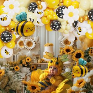 135Pcs Bumble Bee Balloon Garland Kit: Yellow Black and white Bee balloon arch for Sweet Honey Bee Baby Showers, 'What Will It Bee' themed gender Reveals,Sunflower or Sunny Birthday Decors