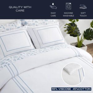 Nautica - King Duvet Cover Set, Soft Bedding with Matching Shams, Embroidered Hotel-Inspired Home Decor (Alden Chambray Blue, King)