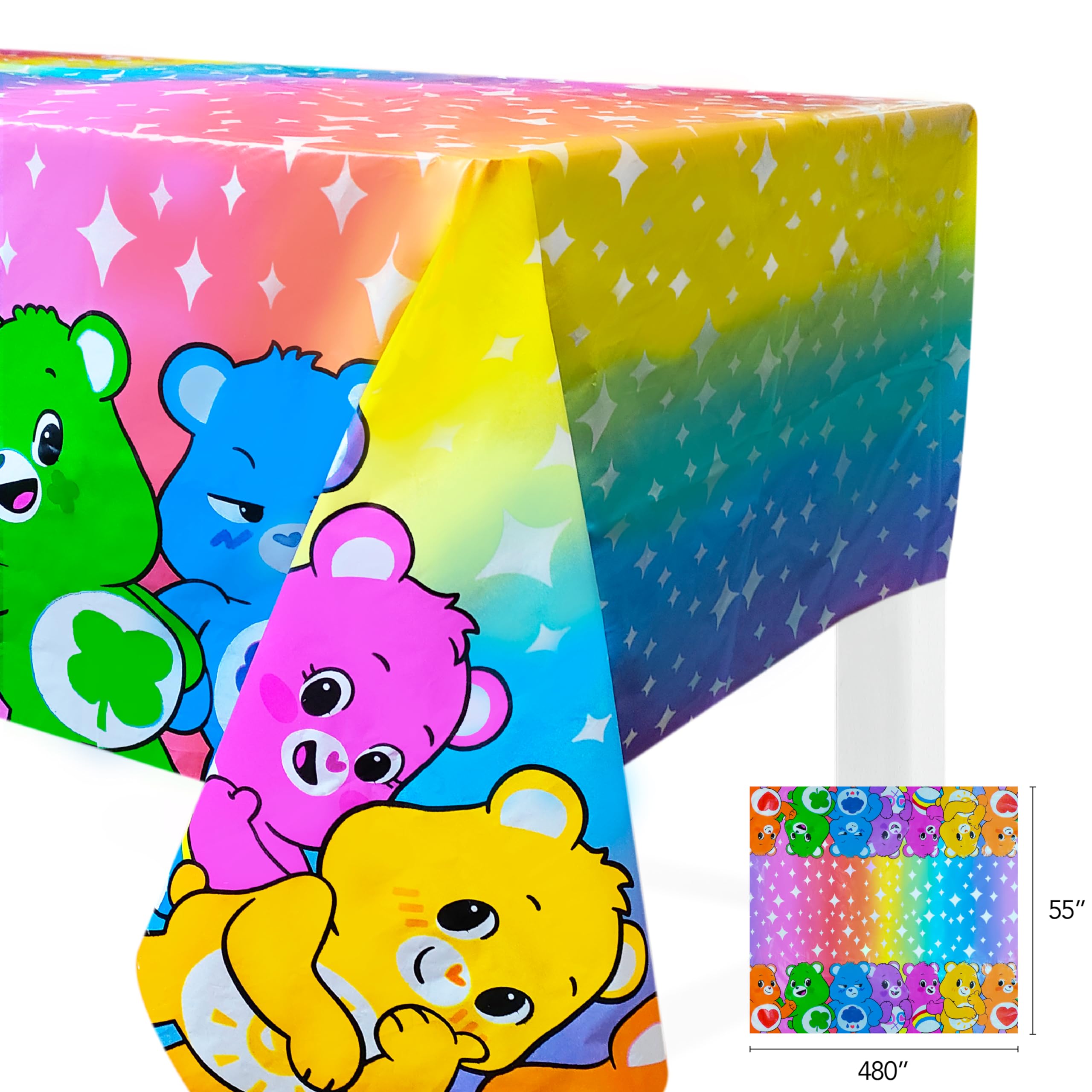 Care Bears Birthday Decorations 58pc Happy Birthday Table Decorations Original Care Bears Party Supplies: Paper Plates, Cups Napkins, Table Cloth Cake Topper Rainbow Party Favor Gender Reveal Decor 3+