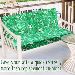 Spiareal 8 Pcs Waterproof Patio Stretch Sofa Cushion Cover, Outdoor Cushion Cover Replacement Include 4 Backrests and 4 Cushions, Sofa Seat Covers Furniture Protector (Monstera)