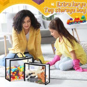 SilTriangle 12 Packs Clear PVC Toy Storage Bags Include 6 Pcs Extra Large and 6 Pcs Large Toy Organizer Bags with Zipper Handle for Organizing Board Game, Building Blocks Puzzle Kids Books