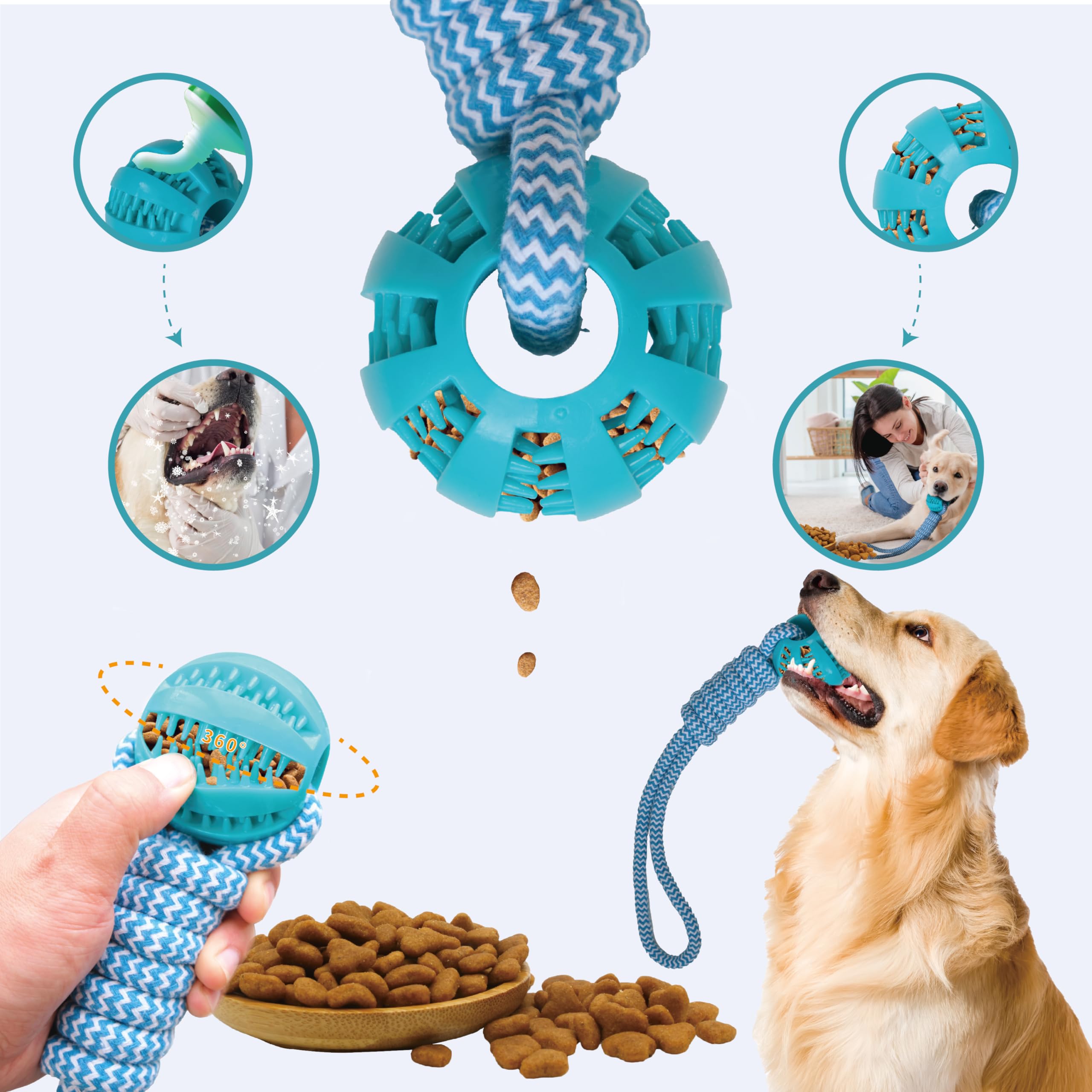 TUFEZIAN Interactive Dog Toys Rope Tug of War Dog Toy for Small Medium Large Dogs,Dog Stakes for Outside,Indoor Tug War Rope Dog Toy,Dog Bungee Tug Toy with 3 Chew Rope