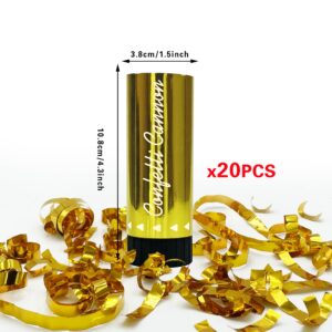 20 PCS Gold Party Confetti Poppers Cannons for Wedding Birthday Graduation Baby Shower Anniversary Christmas New Year's Party Celebrations Supplies and Favors