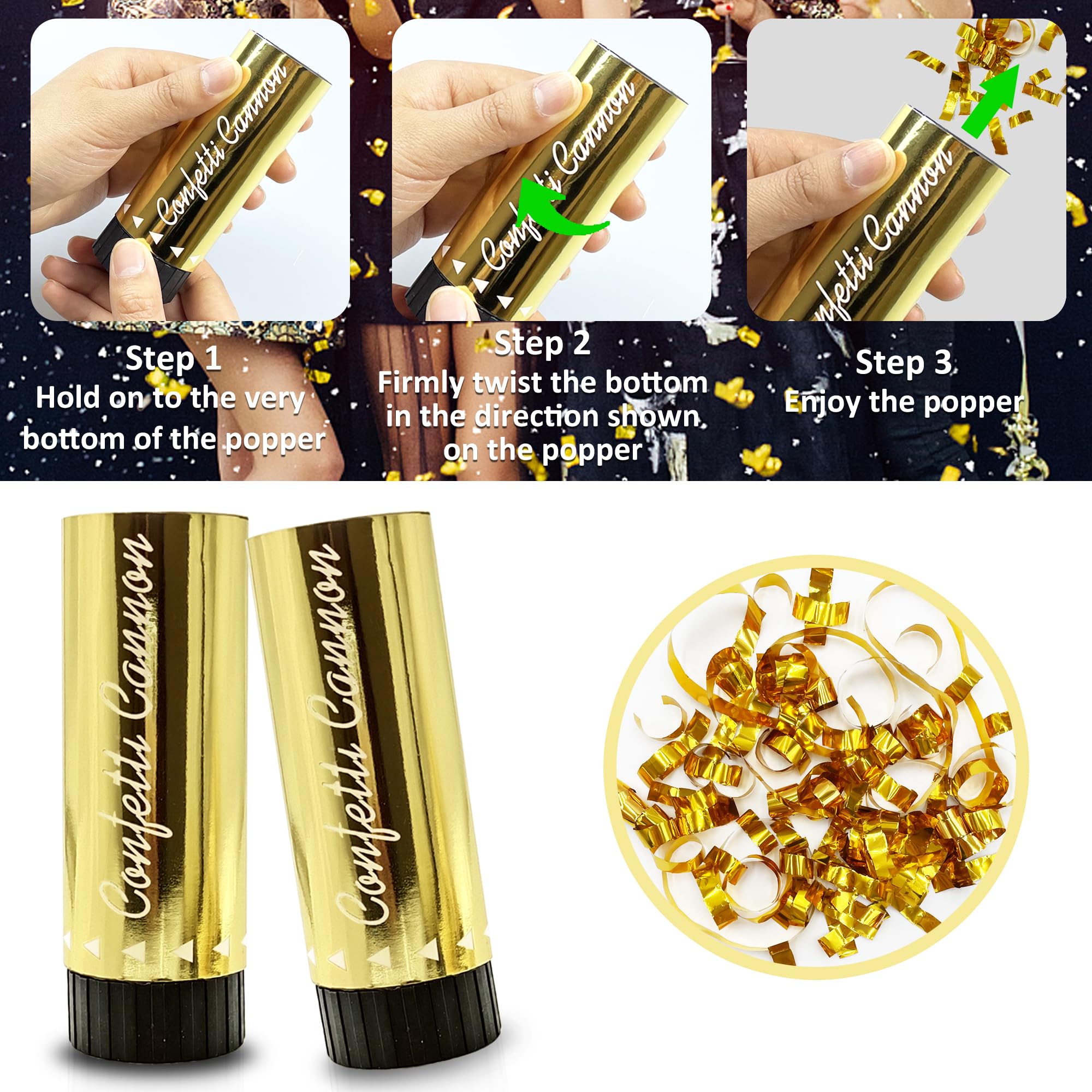 20 PCS Gold Party Confetti Poppers Cannons for Wedding Birthday Graduation Baby Shower Anniversary Christmas New Year's Party Celebrations Supplies and Favors