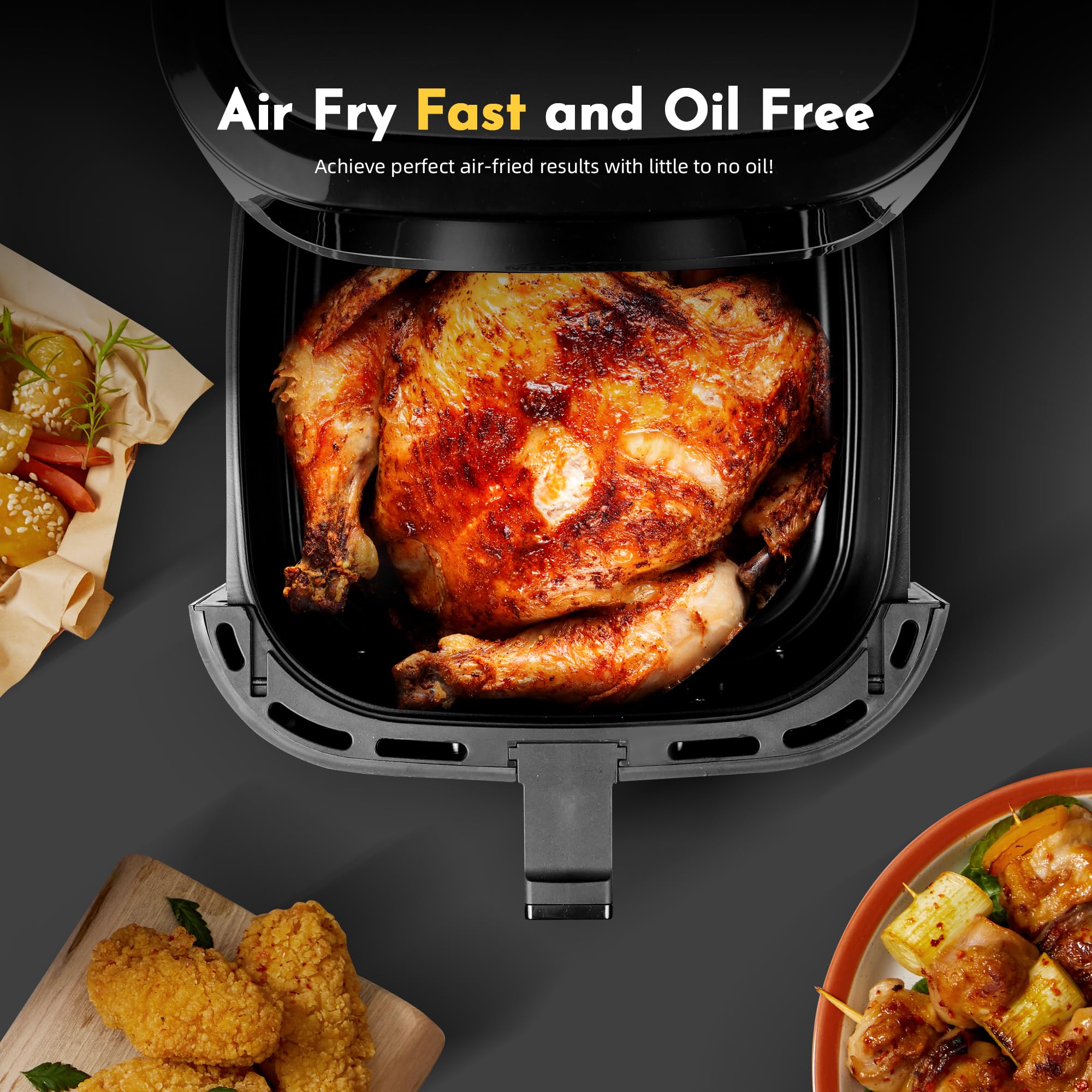 MIRASTON 8.5QT Air Fryer, Upgraded 8-in-1 Square Nonstick Basket Air Fryers, Smart Touchscreen with 8-Presets, Air Fry, Bake, Broil, Reheat, Fast Cooking, Oilless, Dishwasher-Safe, for Family, Parties