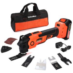 valuemax 20v cordless oscillating tool with battery, 3.6°oscillation angle oscillating saw, 6 variable speed oscillating multi tool with quick-lock change system, 16pcs multitool blades & carrying bag