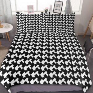 HotcoS Houndstooth Black Comforter Set Queen 3 Pieces Bedding Set Lightweight Soft Bedding Comforter Sets for All Season with 1 Duvet Cover 90""x90"" 2 Pillow Shams 30'' X 20'', Style