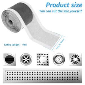 HJJWNDDNG 2Pcs Shower Drain Mesh Stickers Self-Adhesive Bathtub Drain Hair Catcher 70mmx10m Cuttable Shower Drain Mesh Filter with 2 Scrapers Waterproof DIY Hair Stopper for Bathroom Bathtub Kitchen