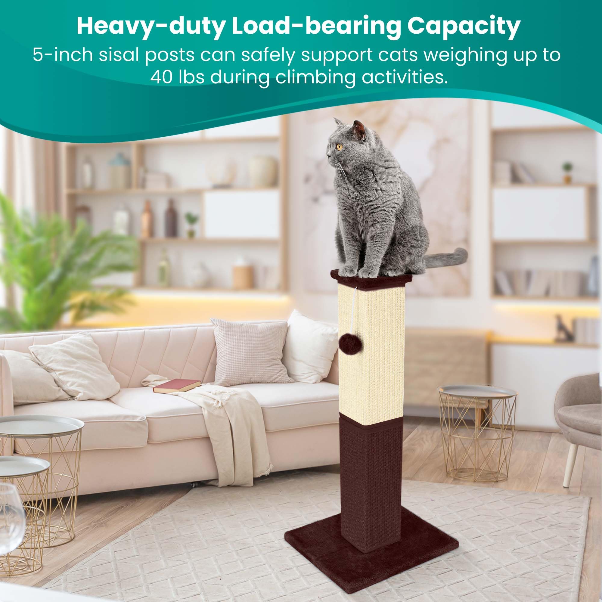 YULOYI Cat Scratching Post, 32 Inch Cat Scratching Post for Large Cats, Cat Scratcher with Nature Sisal, Cat Scratch Post for Indoor Large Cats and Kitten, Brown