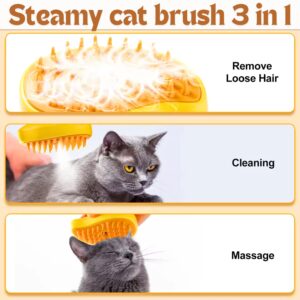 Generic 3-in-1 Self-Cleaning Steam Brush for Pets - Removes Loose and Tangled Hair, Multifunctional Design for Cats, Yellow