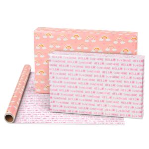 American Greetings 175 sq. ft. Reversible Wrapping Paper for Baby Showers, Kid's Birthdays and All Occasions, Rainbows and Hearts (1 Roll, 30 in x 70 ft.)