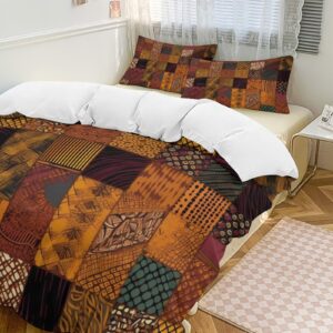 hotcos african style patchwork comforter set queen 3 pieces bedding set lightweight soft bedding comforter sets for all season with 1 duvet cover 90"x90" 2 pillow shams 30'' x 20''