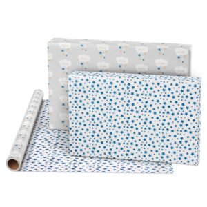 American Greetings 175 sq. ft. Reversible Wrapping Paper for Baby Showers, Birthdays and All Occasions, Clouds and Stars (1 Roll, 30 in x 70 ft.)