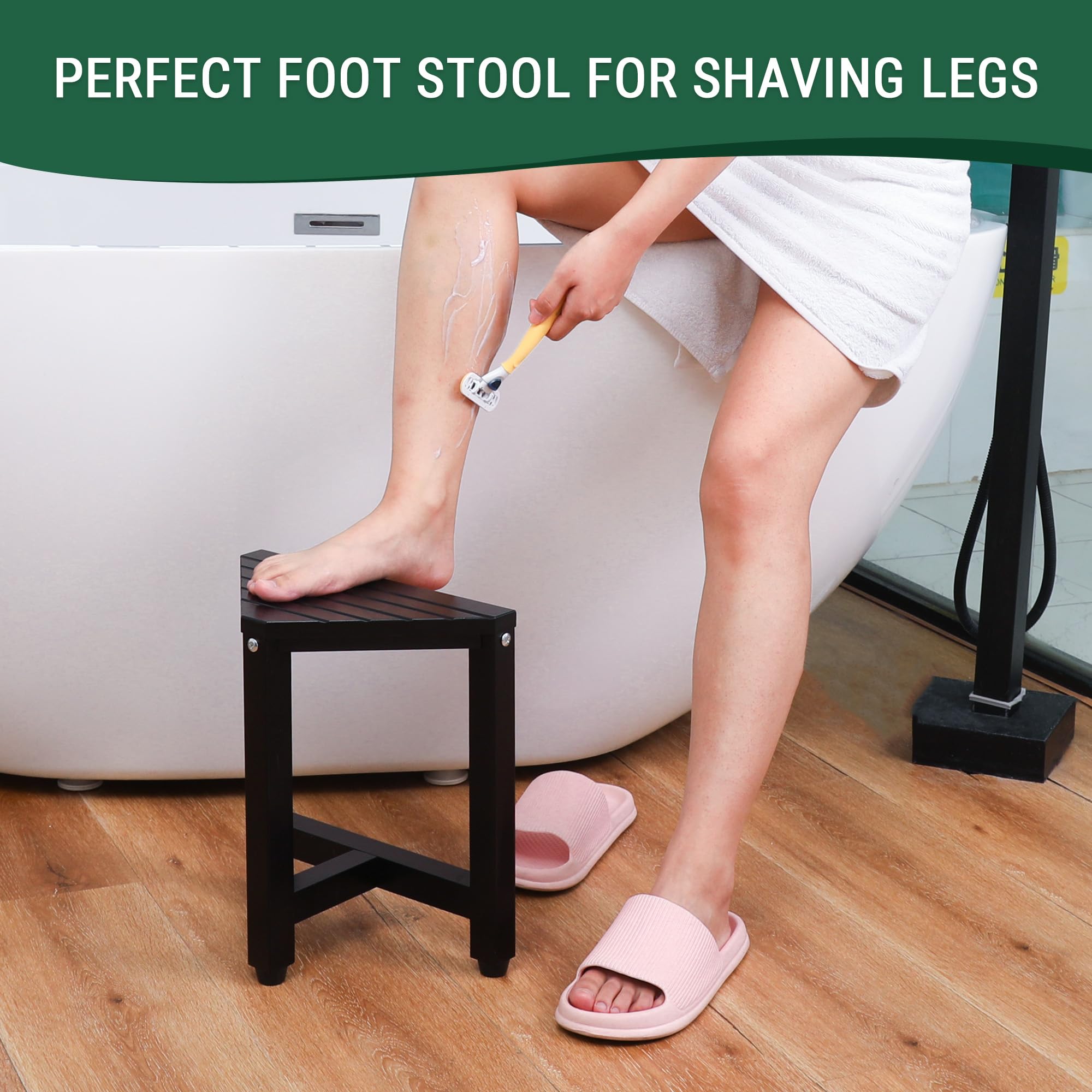 TYYIHUA 13.2" Shower Stool for Shaving Legs, Shower Foot Rest, Shower Stool for Inside Shower Waterproof, Small Corner Stool for Small Space, Small Shower Bench for Bathroom, Black